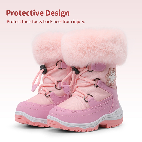 Kids Non-Slip Fur Lined Snow Boots - PINK - 4